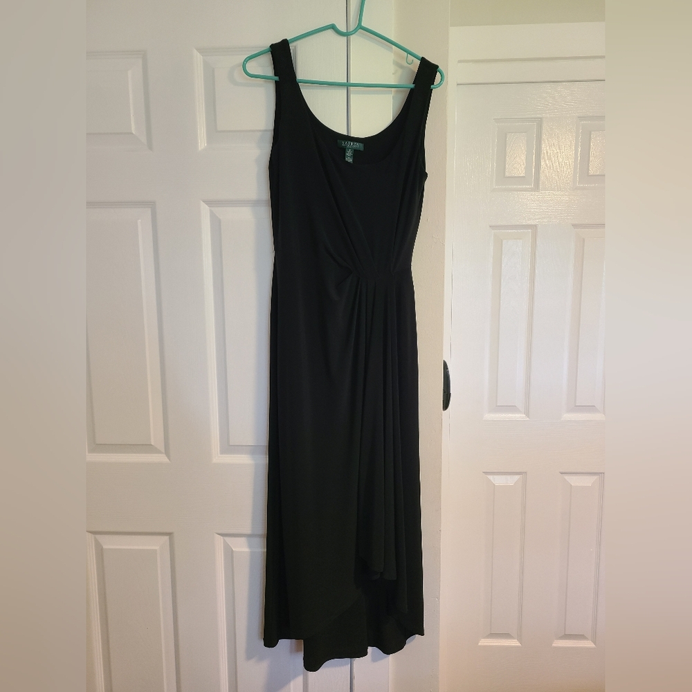 Lauren Ralph Lauren Scoop Neck Black Maxi Sz 8 Twisted Waist Timeless Classic